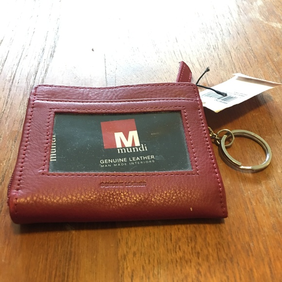 NWT NEW Mundi Red Leather Wallet + Keychain - Picture 2 of 4